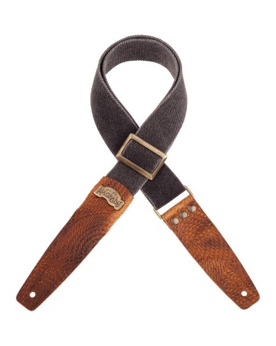 Guitar Strap Black Cotton And Genuine Leather 5 Cm Embossed Stripe SC Cotton Washed