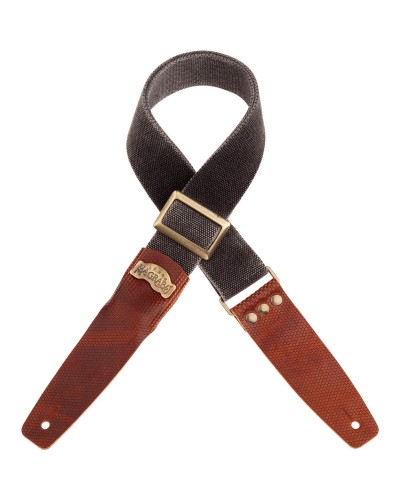 Guitar Strap Black Cotton And Genuine Leather 5 Cm Twinkle Stripe SC Cotton Washed