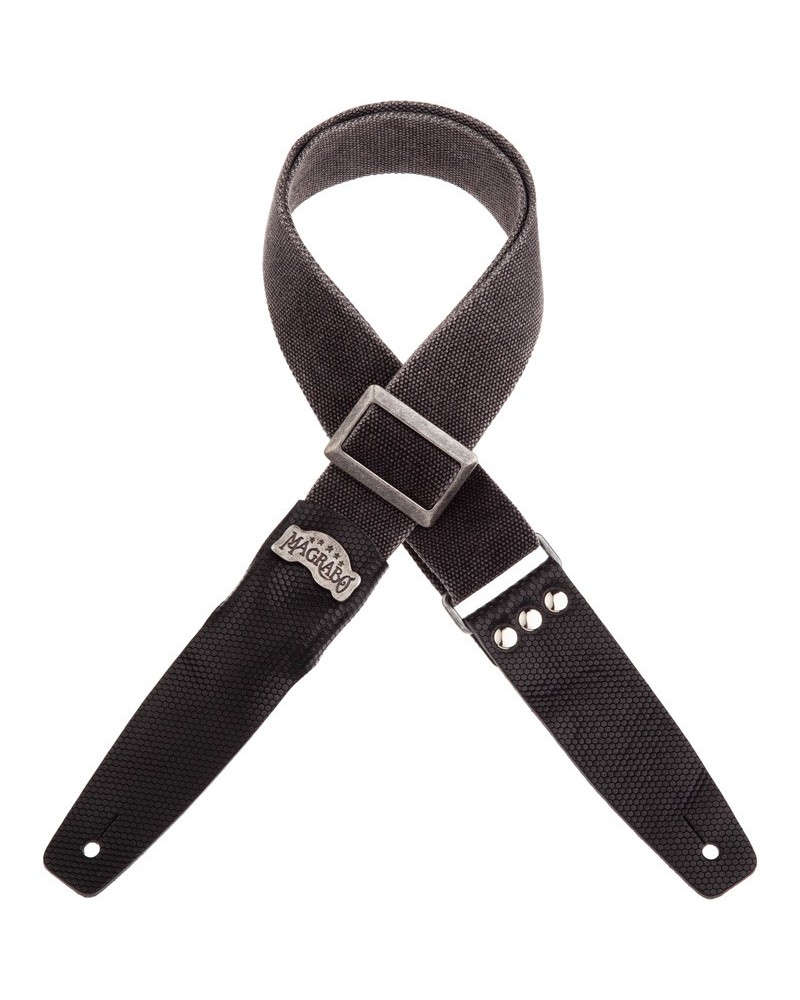 Guitar Strap Black Cotton And Genuine Leather 5 Cm Twinkle Stripe SC Cotton Washed