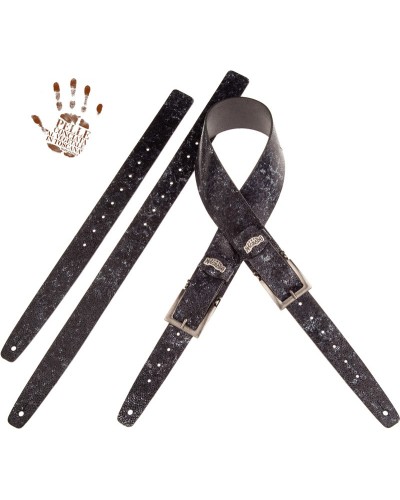 Guitar Strap Grey Certified Vegetable Tanned Leather 7 Cm Meccano Seurat Twin Buckle TC Embossed