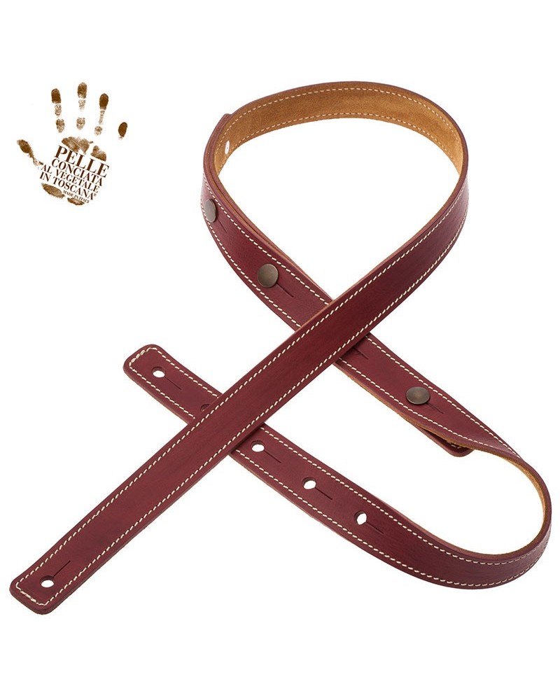 Guitar Strap Red Certified Vegetable Tanned Leather 2.7 Cm Capitan Fede Buttons BS Core