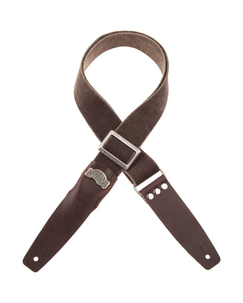 Guitar Strap Brown Cotton And Genuine Leather 5 Cm Twinkle Stripe SC Cotton Washed