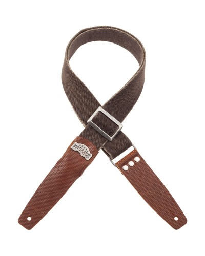 Guitar Strap Brown Cotton And Genuine Leather 5 Cm Twinkle Stripe SC Cotton Washed