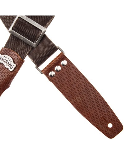 Guitar Strap Brown Cotton And Genuine Leather 5 Cm Twinkle Stripe SC Cotton Washed