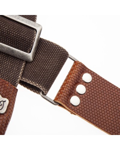 Guitar Strap Brown Cotton And Genuine Leather 5 Cm Twinkle Stripe SC Cotton Washed