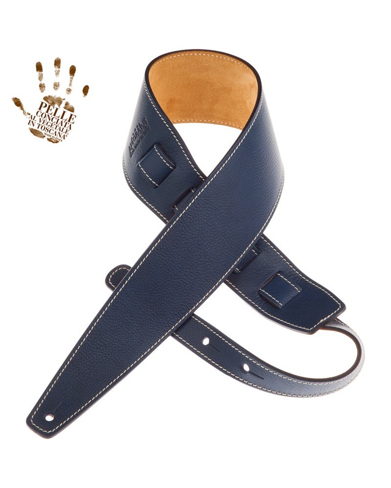 Tracolla per Chitarra e Basso Blu Vera Pelle Conciata Al Vegetale 8 Cm Holes HS Core