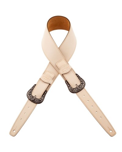 Tracolla per Chitarra e Basso Bianco Vera Pelle Conciata Al Vegetale 7 Cm Sun Twin Buckle TS Core