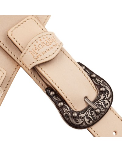 Guitar Strap White Certified Vegetable Tanned Leather 7 Cm Sun Twin Buckle TS Core