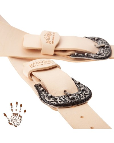 Guitar Strap White Certified Vegetable Tanned Leather 7 Cm Sun Twin Buckle TC Core