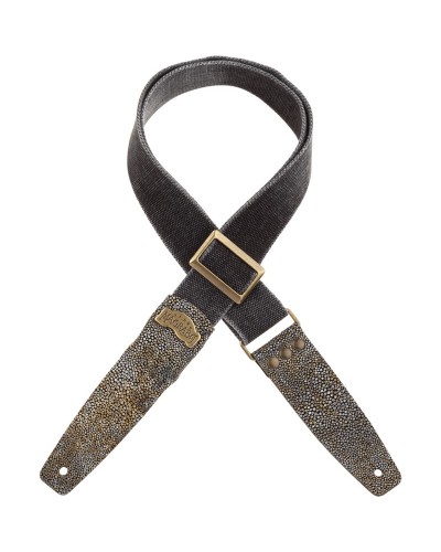 Guitar Strap Black Cotton And Genuine Leather 5 Cm Seurat Embossed Stripe SC Cotton Washed