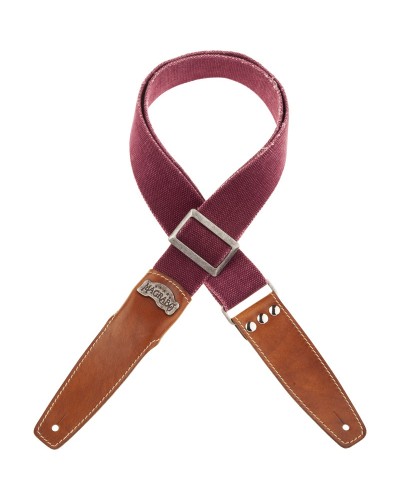 Guitar Strap Bordeaux Cotton And Genuine Leather 5 Cm Stone Washed Stripe SS Cotton Washed