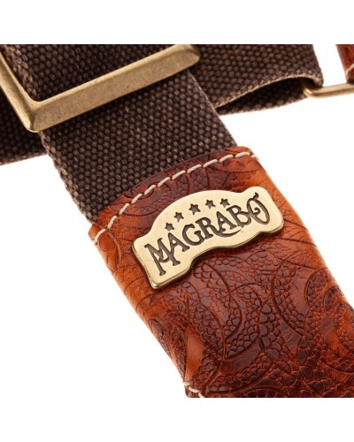 Guitar Strap Brown Cotton And Genuine Leather 5 Cm Ciler Embossed Stripe SS Cotton Washed