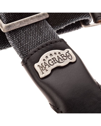 Guitar Strap Black Cotton And Genuine Leather 5 Cm Core Stripe SS Cotton Washed