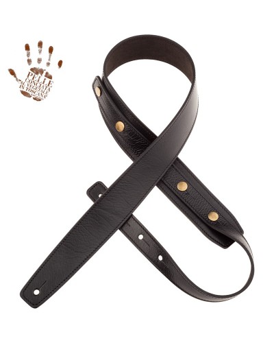 Guitar Strap Black Certified Vegetable Tanned Leather 5 Cm Buttons BS Core