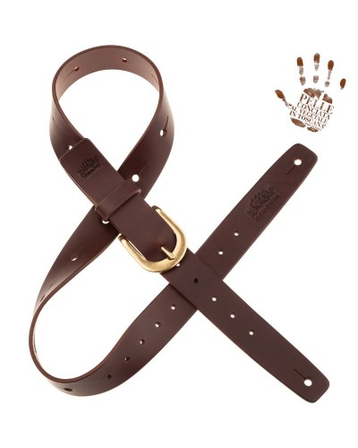 belt & strap cintura in vera pelle di toro marrone scuro 4 cm, fibbia round ottone