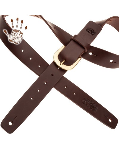 belt & strap cintura in vera pelle di toro marrone scuro 4 cm, fibbia round ottone