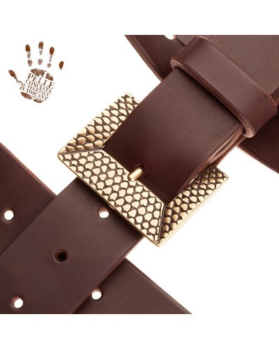 magrabò guitar straps | belt & strap in genuine bull leather, dark brown 4 cm, scaled brass buckle