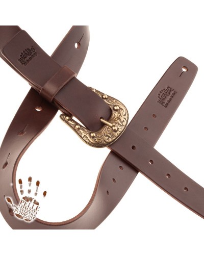 belt & strap cintura in vera pelle di toro marrone scuro 4 cm, fibbia sun ottone