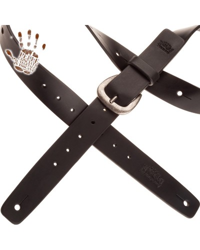 magrabò guitar straps | belt & strap in genuine bull leather, black 4 cm, classic silver buckle