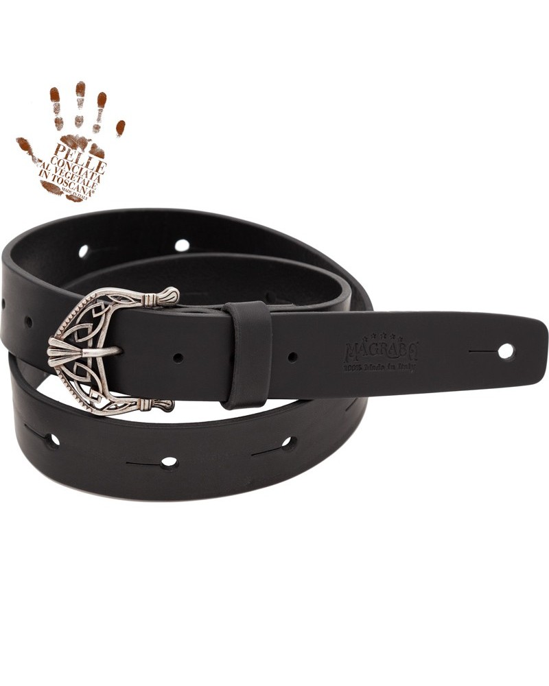 belt & strap cintura in vera pelle di toro nero 4 cm, fibbia king argento