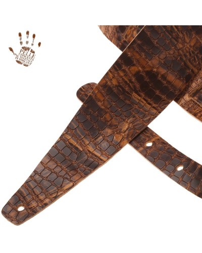 Tracolla per Chitarra e Basso Marrone Vera Pelle Conciata Al Vegetale 8 Cm Croco Lux Holes HC Embossed 