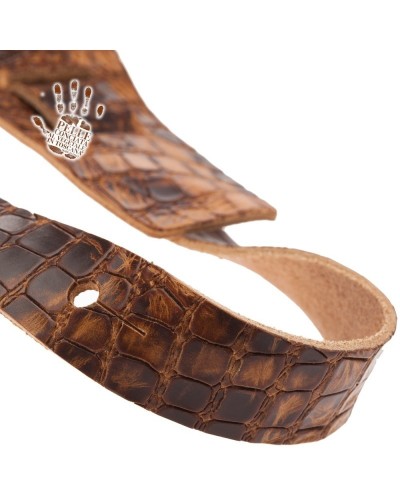 Guitar Strap Brown Certified Vegetable Tanned Leather 8 Cm Croco Lux Holes HC Embossed 