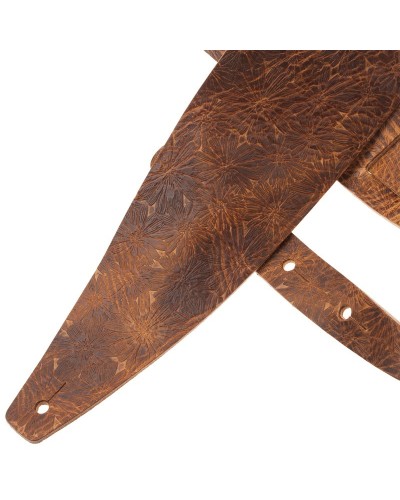 Guitar Strap Brown Certified Vegetable Tanned Leather 10 Cm Spring Holes HC Embossed 