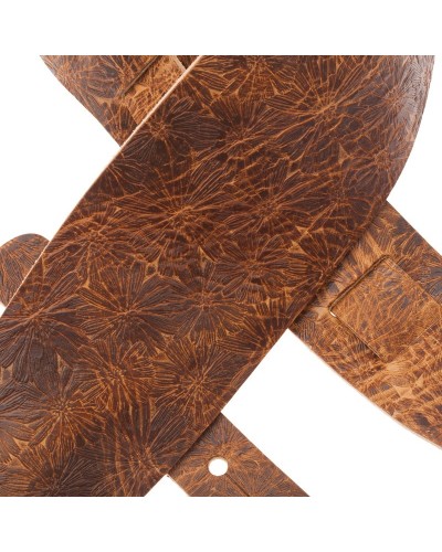 Guitar Strap Brown Certified Vegetable Tanned Leather 10 Cm Spring Holes HC Embossed 