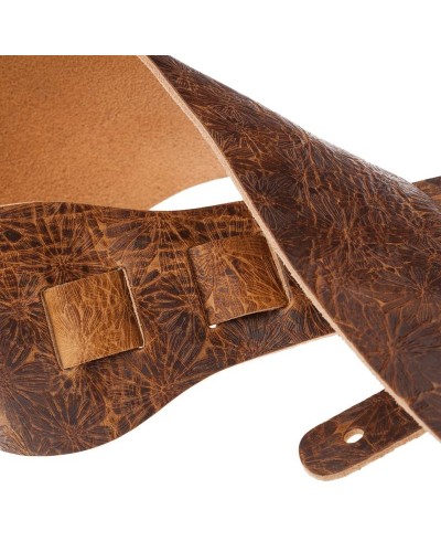 Guitar Strap Brown Certified Vegetable Tanned Leather 10 Cm Spring Holes HC Embossed 