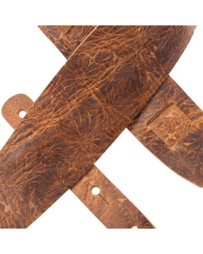 Guitar Strap Brown Certified Vegetable Tanned Leather 8 Cm Spring Holes HC Embossed 