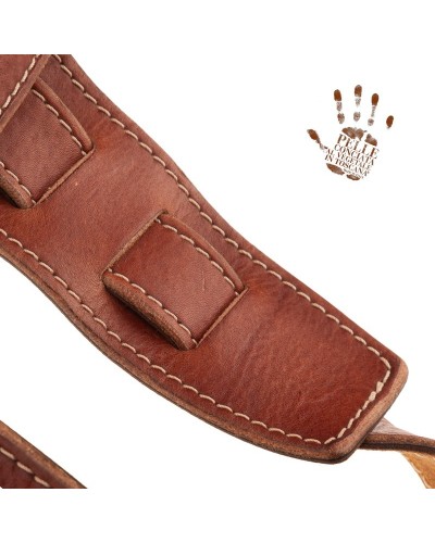 Guitar Strap Brown Certified Vegetable Tanned Leather 8 Cm Holes HS Stone Washed 