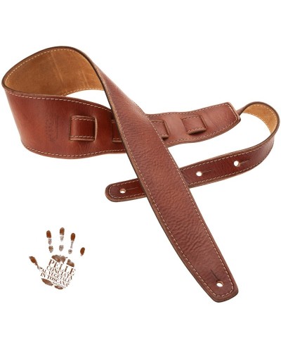 Guitar Strap Brown Certified Vegetable Tanned Leather 8 Cm Holes HS Stone Washed 