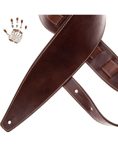 Guitar Strap Brown Certified Vegetable Tanned Leather 10 Cm Holes HS Stone Washed 