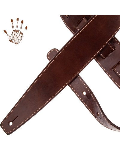 Guitar Strap Brown Certified Vegetable Tanned Leather 6 Cm Holes HS Stone Washed 