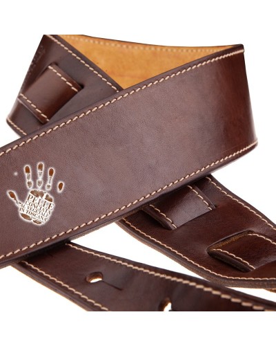 Guitar Strap Brown Certified Vegetable Tanned Leather 6 Cm Holes HS Stone Washed 