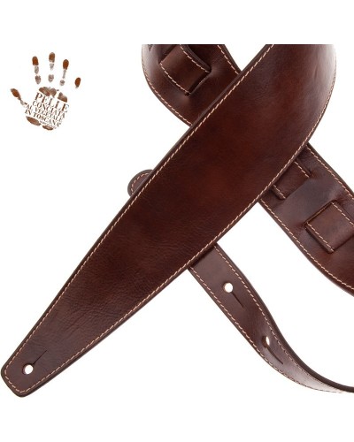 Guitar Strap Brown Certified Vegetable Tanned Leather 8 Cm Holes HS Stone Washed 