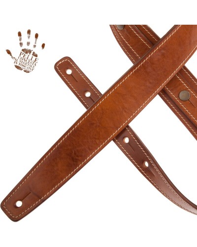 Guitar Strap Brown Certified Vegetable Tanned Leather 5 Cm Buttons BS Stone Washed 