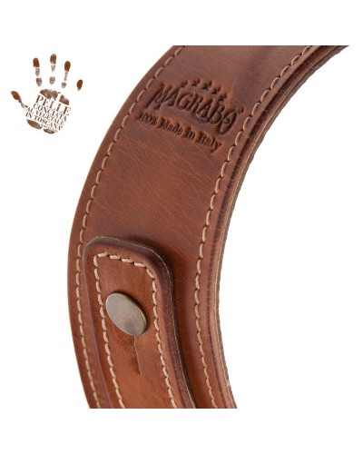 Guitar Strap Brown Certified Vegetable Tanned Leather 5 Cm Buttons BS Stone Washed 