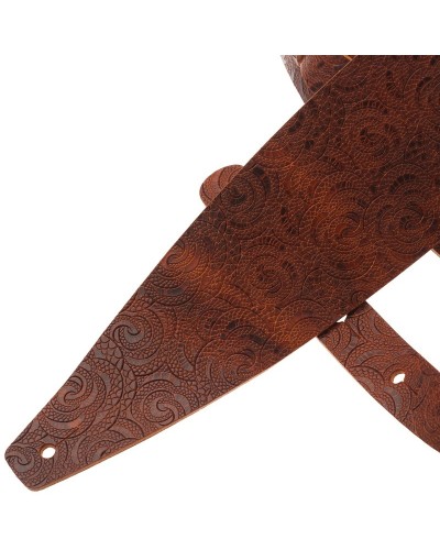 Guitar Strap Brown Certified Vegetable Tanned Leather 10 Cm Ciler Holes HC Embossed 