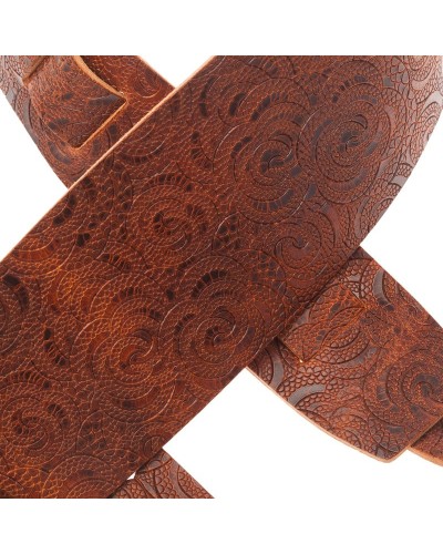 Guitar Strap Brown Certified Vegetable Tanned Leather 10 Cm Ciler Holes HC Embossed 