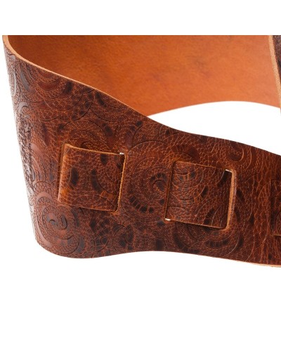 Guitar Strap Brown Certified Vegetable Tanned Leather 10 Cm Ciler Holes HC Embossed 