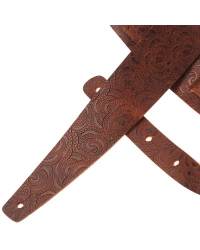 Guitar Strap Brown Certified Vegetable Tanned Leather 6 Cm Ciler Holes HC Embossed 