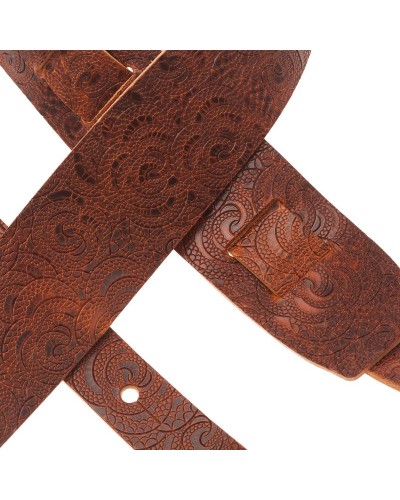 Guitar Strap Brown Certified Vegetable Tanned Leather 6 Cm Ciler Holes HC Embossed 