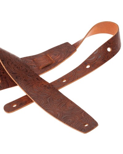 Guitar Strap Brown Certified Vegetable Tanned Leather 6 Cm Ciler Holes HC Embossed 