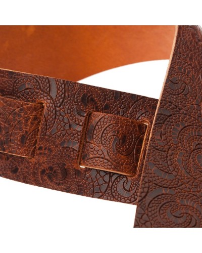 Guitar Strap Brown Certified Vegetable Tanned Leather 6 Cm Ciler Holes HC Embossed 