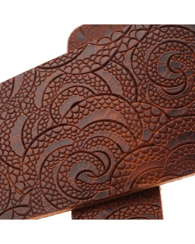 Guitar Strap Brown Certified Vegetable Tanned Leather 6 Cm Ciler Holes HC Embossed 