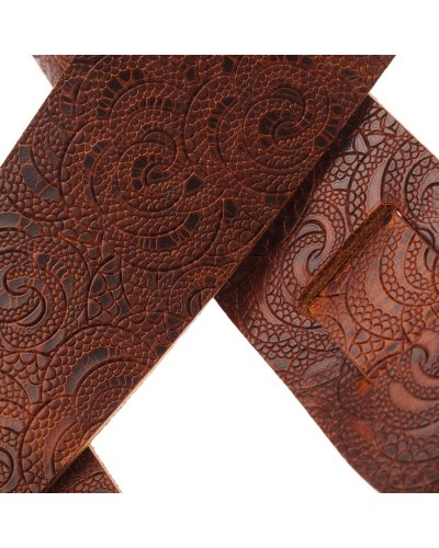 Guitar Strap Brown Certified Vegetable Tanned Leather 6 Cm Ciler Holes HC Embossed 