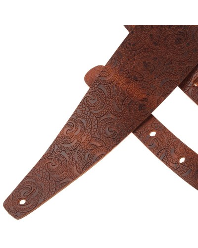 Guitar Strap Brown Certified Vegetable Tanned Leather 8 Cm Ciler Holes HC Embossed 