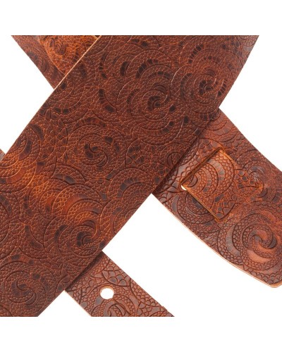 Guitar Strap Brown Certified Vegetable Tanned Leather 8 Cm Ciler Holes HC Embossed 