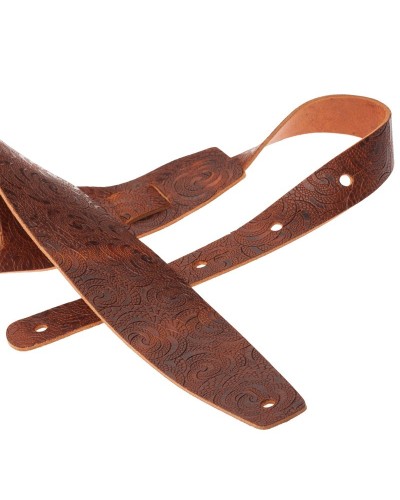 Guitar Strap Brown Certified Vegetable Tanned Leather 8 Cm Ciler Holes HC Embossed 